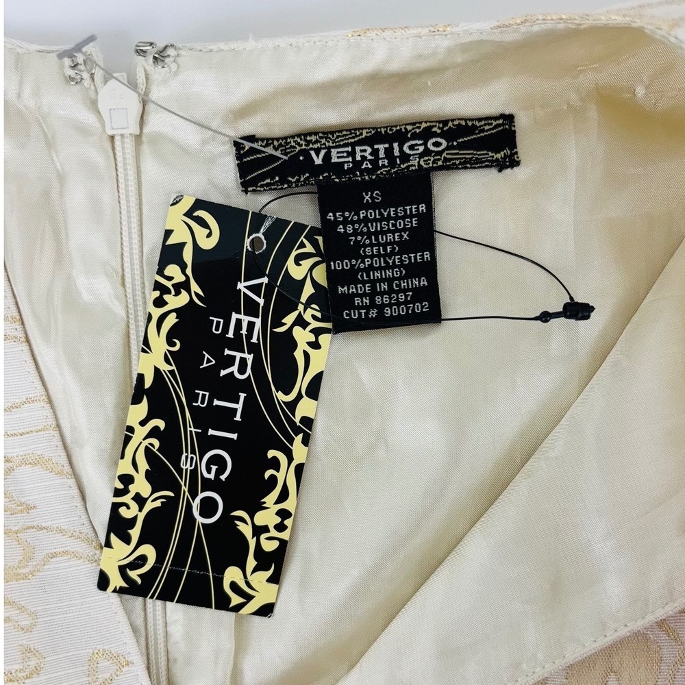 New Vertigo Paris Gold Floral Brocade Sheath Dress Metallic V-Neck Cocktail XS - Picture 8 of 12